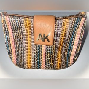 Anne Klein Purse wicker straw/raffia/woven tote bag handbag Multi color.